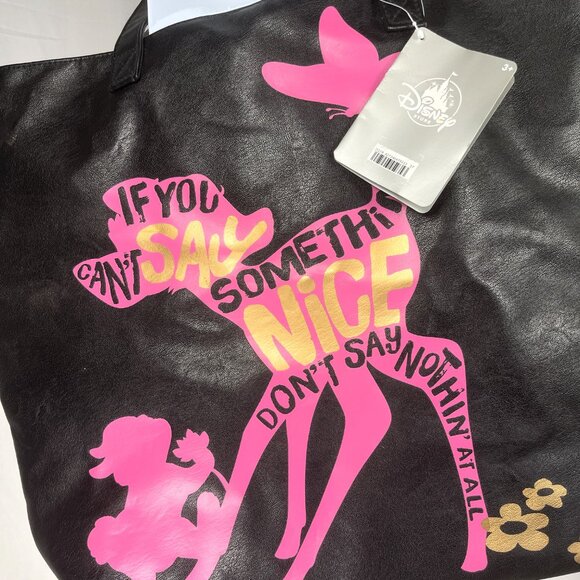 BAMBI THUMPER TOTE Pink Black Large Shoulder Bag DISNEY Store Butterfly NEW - Picture 3 of 8